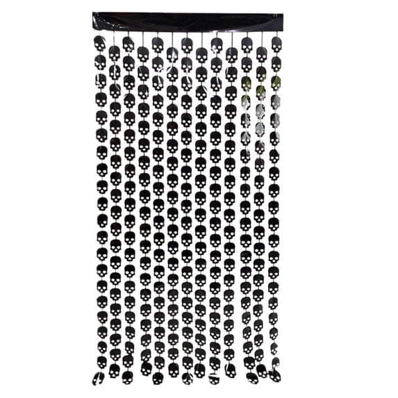 Floleo Halloween Skull Rain Curtain Door Decoration, Indoor Spooky Aisle Party Backdrop, Black Plastic Creepy Home Decor for Horror Theme
