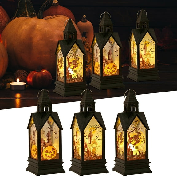 Floleo Halloween Snow Globe Lantern Halloween Decoration Battery Operated LED Lighted Halloween Lantern With Flying Ghosts And Pumpkin For Halloween Party Haunted House Home Decor