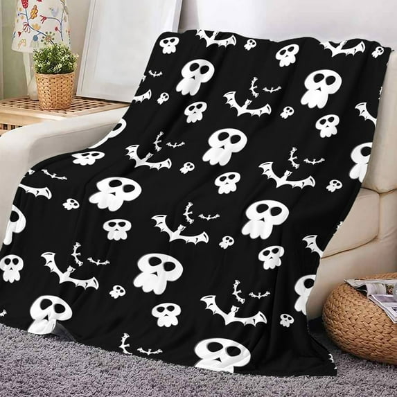 Floleo Halloween Spooky Skull Blanket, Halloween Blankets And Throws, Halloween Fleece Throw Blanket, Halloween Throws Gifts For Kids Men Boys, Black