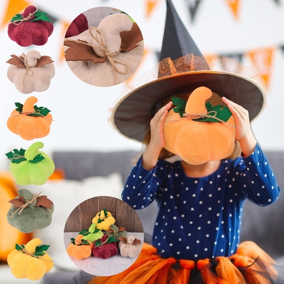 Floleo Halloween Stuffed Pumpkin Fluffy Plush Toy 3D Shaped Decorative Thanksgiving Pillow Soft Cute Throw