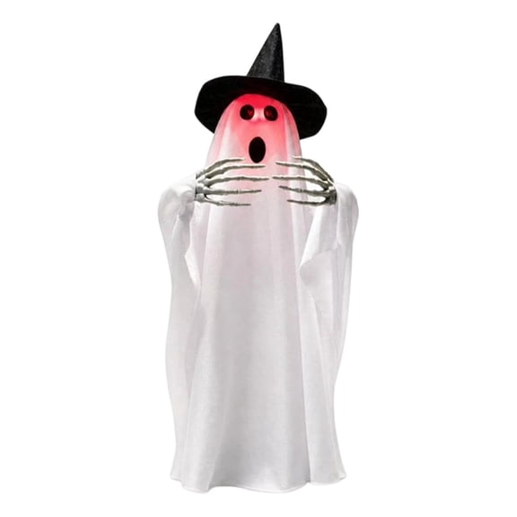 Floleo Halloween Wizard Hat Ghost Decoration with LED Lights Hanging Gauze Ornament for Porch Tree Doorway, Spooky Haunted House Party Prop