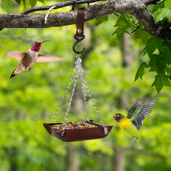 Floleo Hanging Bird Feeder, Leather Platform Bird Feeder, Bird Food Catcher, Bird Bath Tray, Outdoor Bird Feeders for Backyard Garden Decor, Easy to Clean, Large Capacity