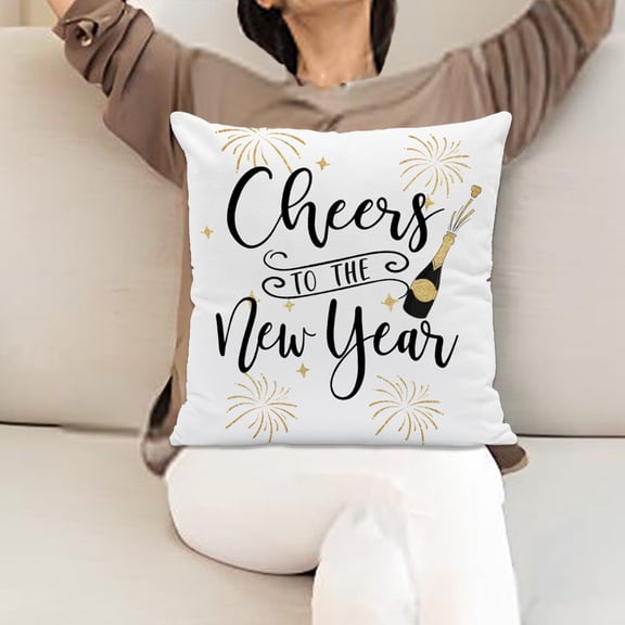 Floleo Happy New Year Cheers Gnome Throw Pillow Covers, 18 x 18 Inch Winter Holiday Celebrate Party Cushion Case Decoration for Sofa Couch