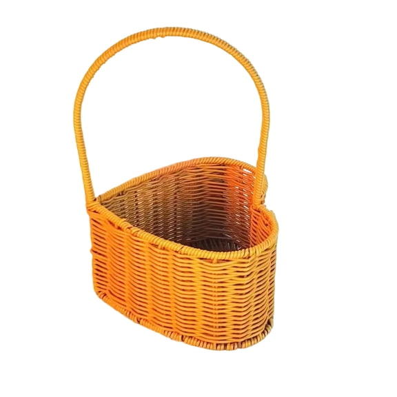 Floleo Heart Shape Faux Rattan Flower Basket with Handle, Multifunctional Storage Fruit Basket, Rustic Wedding Party Decor 11.02in