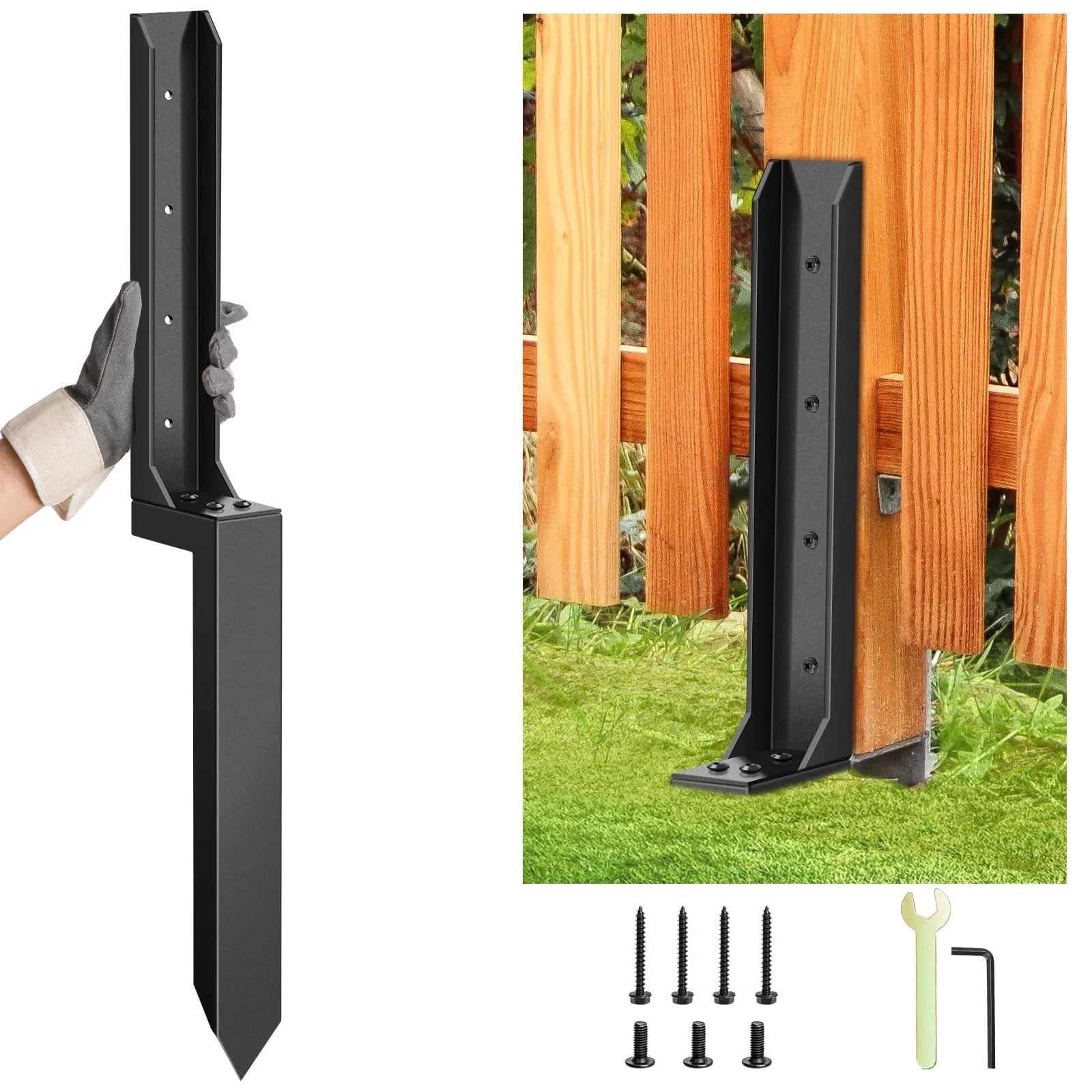 Floleo Heavy Duty H-Shaped Fence Post Repair Bracket, No Dig No ...