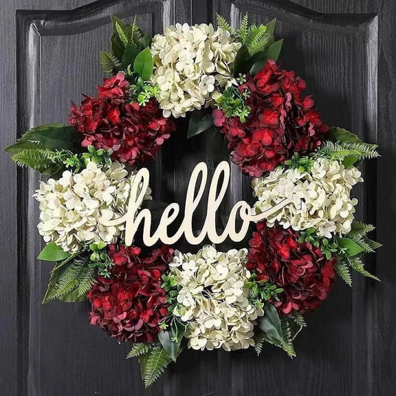 Floleo Hydrangea Wreath for Front Door 16 Inch, Artificial Welcome Wreath Outdoor Indoor, UV Resistant Silk Flower Wreath for All Seasons, Home Wall Door Hanging Decoration