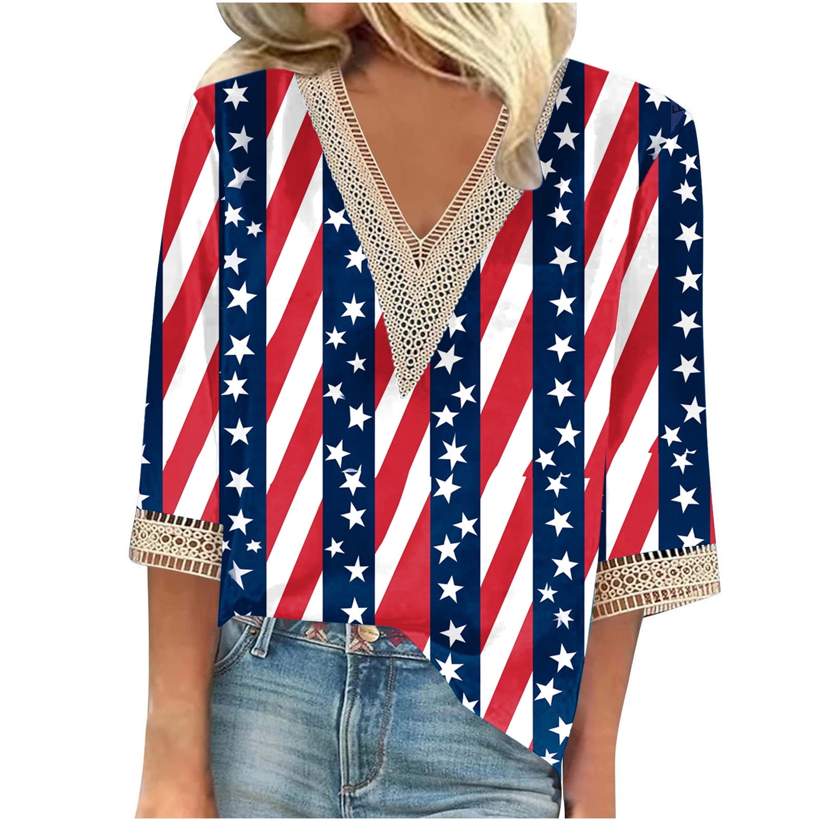 Floleo Independence Day Patriotic Shirts For Women Striped tshirt women