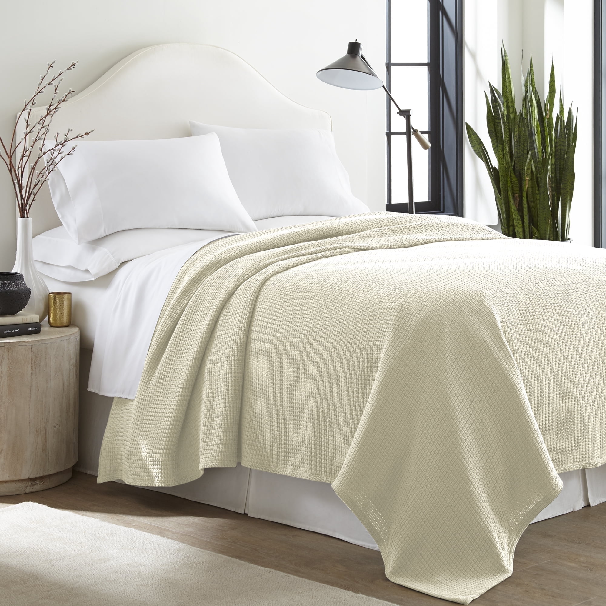 Floleo Ivory Cotton Bed Blanket, King-Lightweight,Breathable