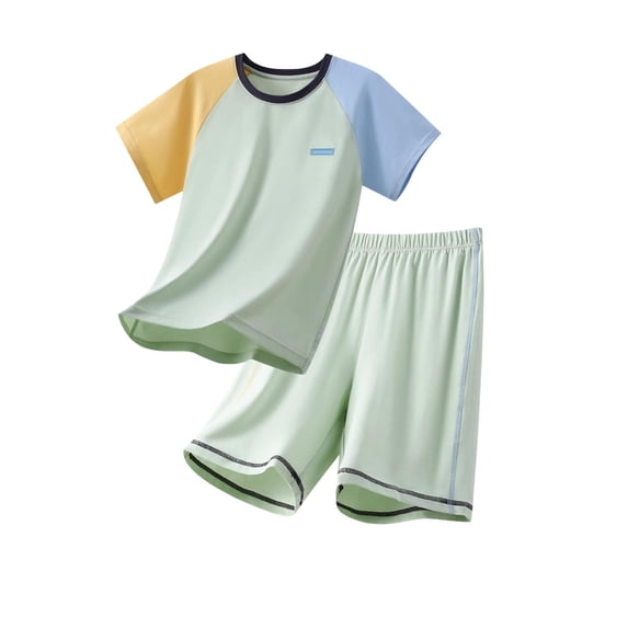 Floleo Kids Boys Girls Color Block Raglan Sleeve T Shirt and Shorts Set Summer Casual 2 Piece Outfit for Active Play School Daily Wear