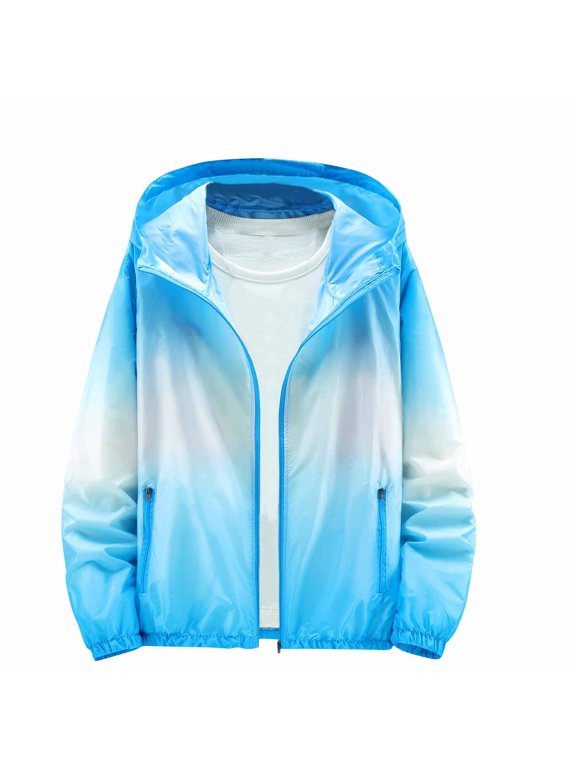 Kids Boys Girls Gradient Sun Protection Hooded Jacket Lightweight Zip Up Breathable Summer Coat for Outdoor School Travel