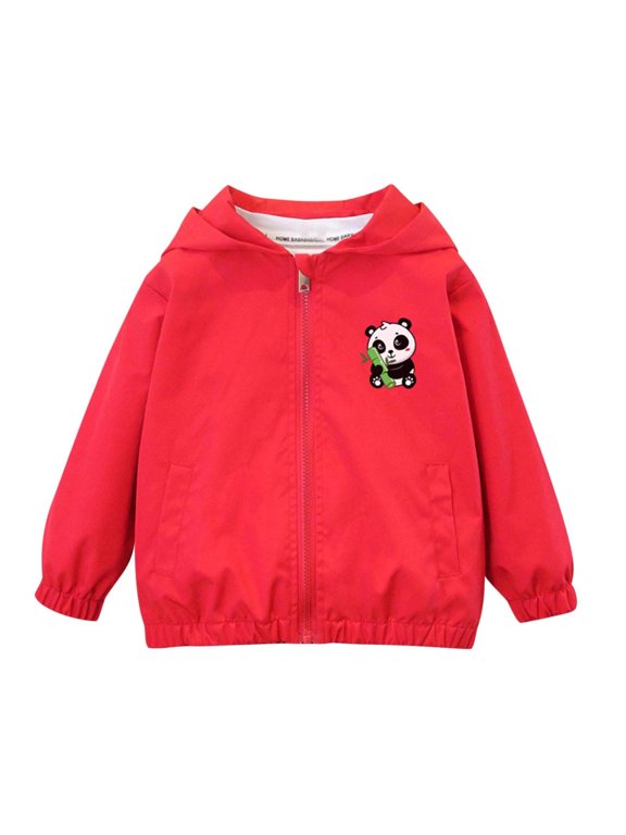 Kids Boys Girls Hooded Lightweight Windbreaker Jacket Cute Panda Print Zip Up Water Resistant Outerwear for Spring Fall School Daily Outings
