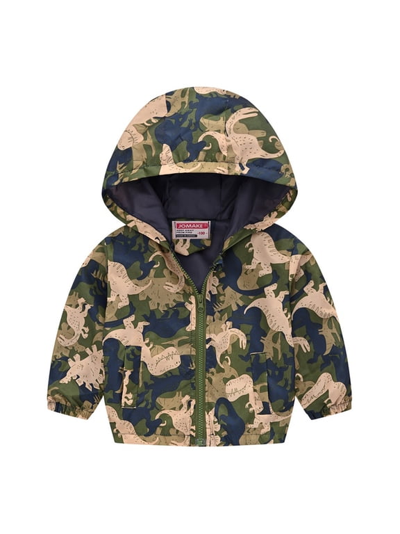 Kids Boys Girls Lightweight Hooded Zip Up Jacket Camo Cartoon Print Outerwear Casual Windbreaker for Spring Fall School Daily Wear