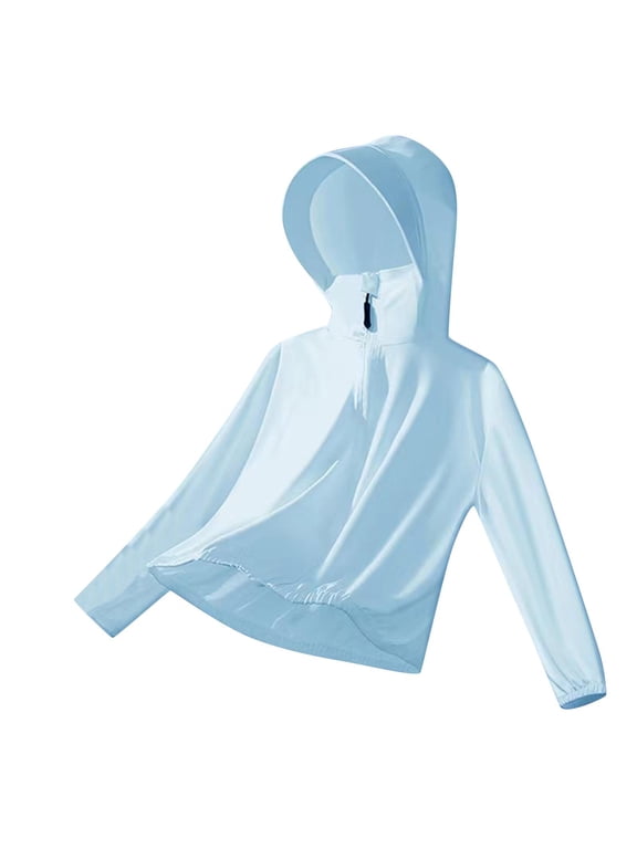 Kids Boys Girls Lightweight Sun Protection Hooded Jacket Zip Up Breathable Outdoor Coat with Face Cover for School Summer Daily Wear