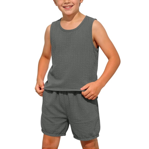 Floleo Kids Boys Girls Solid Color Sleeveless Tank Top and Shorts Set Casual Summer 2 Piece Outfit for Daily Play School Wear