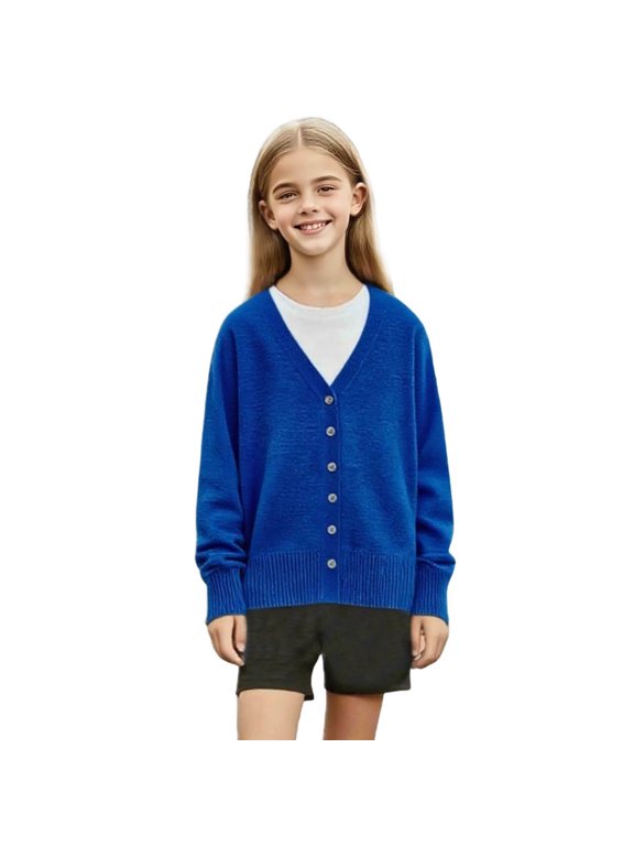 Kids Boys Girls V Neck Button Down Cardigan Sweater Long Sleeve Solid Color Cozy Soft Knit Top Casual Fall Winter Layering Wardrobe Essential for School Daily Wear