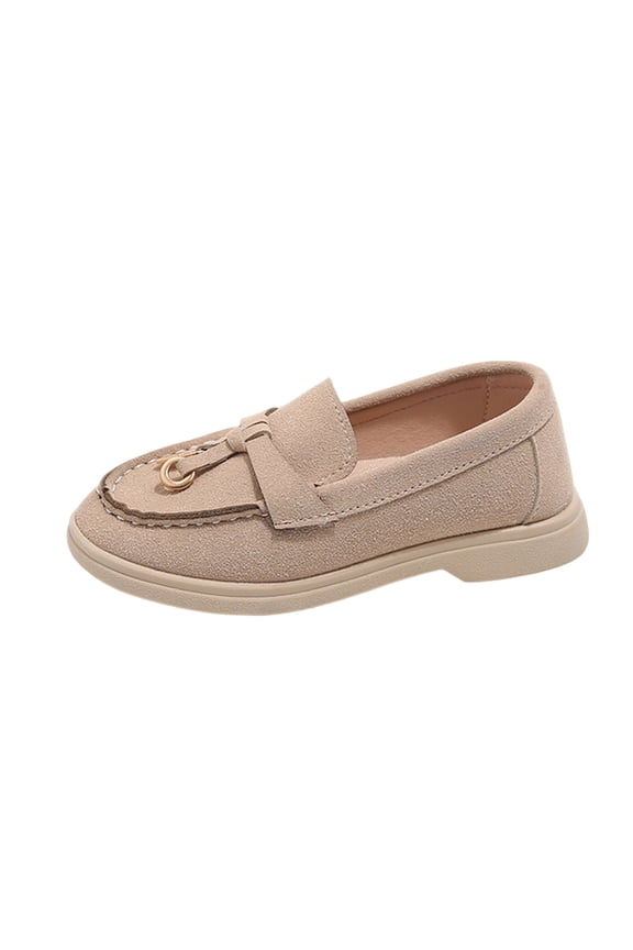 Kids' British Style Suede-Like Slip-On Loafers Toddler/Little Kid Metal Tassel Casual Shoes Soft Non-Slip Sole Dress Flats Versatile Everyday Shoes for School & Play(Beige,2-2.5 Years)