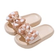 thumbnail image 1 of Floleo Kids' Checkered Bow Slide Sandals Soft Cushioned Casual Slippers Non-Slip Open-Toe Summer Shoes Versatile Beach Footwear(Khaki,10 Years), 1 of 3