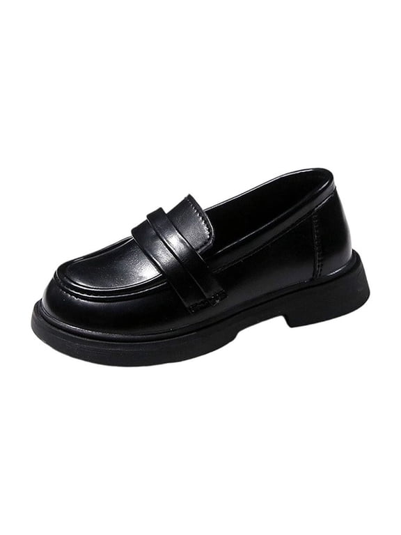 Kids Classic Penny Strap Loafers, Slip-On Faux Leather Footwear, Three Tone Non-Slip Rubber Sole All-Season Daily School & Casual Dress Shoes(Black,7.5-8 Years)