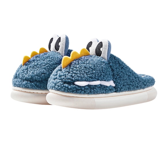Floleo Kids' Crocodile Plush Slippers Boys Girls Warm Indoor Slippers Soft Fuzzy Non-Slip House Slippers Cute Animal Style Home Slippers(Navy,10-10.5 Years)