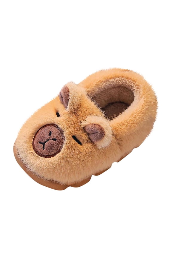 Kids' Cute Bear Fleece Slippers Toddlers Warm Lined House Shoes Boys Girls Non-Slip Indoor Slippers Cozy Winter Home Footwear(Brown,7.5-8 Years)