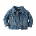 thumbnail image 1 of Floleo Kids Distressed Denim Jacket Button Down Long Sleeve Collared Coat with Flap Pockets for School Play and Daily Fall Winter Wear, 1 of 9