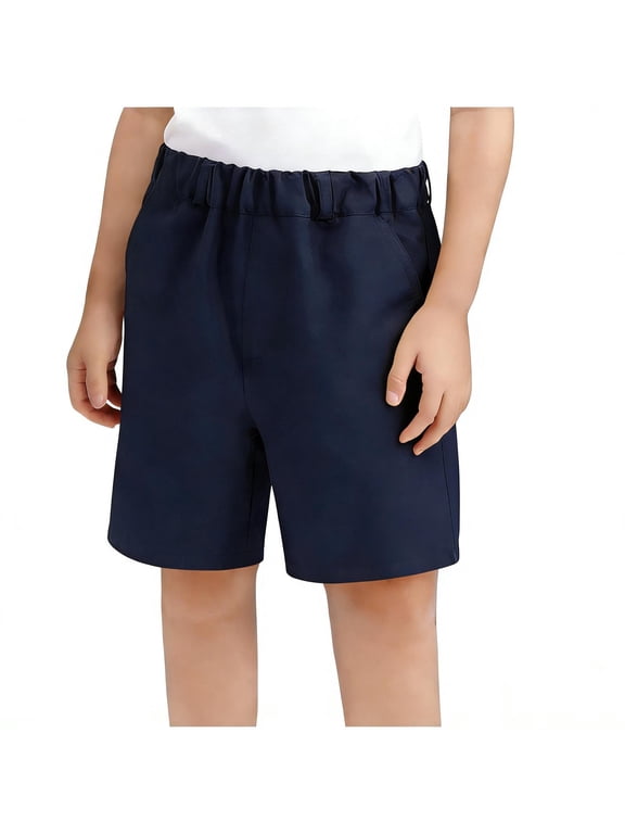 Kids Elastic Waist Knee-Length Shorts School & Play Casual Bottoms with Side Pockets for Boys & Girls(Navy,3-4Years)
