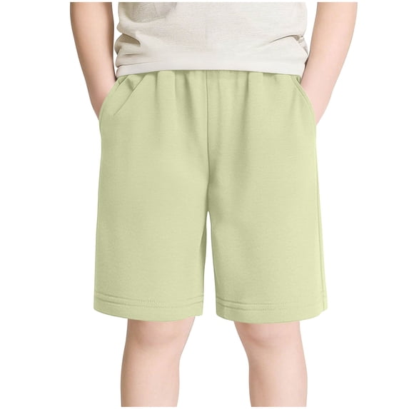 Floleo Kids Elastic Waist Loose-Fit Knee-Length Shorts Casual Side-Pocket Bottoms for Boys & Girls School Play and Daily Activities(Green,14 Years)