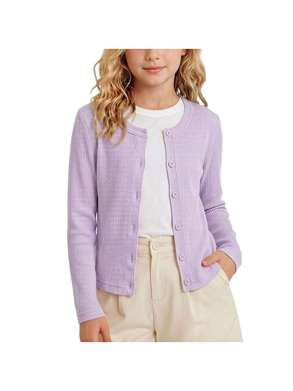 Kids Girls Lightweight Cooling Cardigan Solid Color Button Down Long Sleeve Sun Protection Jacket for Indoor AC Rooms School and Daily Wear