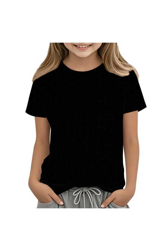 Kids Short Sleeve Solid Color Round Neck Top Comfortable Casual Breathable Soft Shirt Stylish Everyday Wear for Boys and Girls Play School Outfits Holiday Events(Black,5 Years)