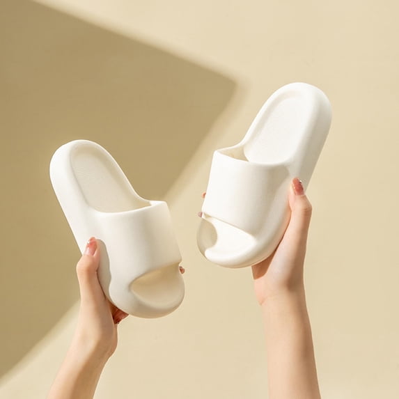 Floleo Kids' Solid Color EVA Slide Slippers Boys Girls Thick Cushioned Indoor Outdoor Sandals Non-Slip Water-Resistant Bathroom Shower Shoes Soft Summer Casual Footwear(White,3.5 Years)