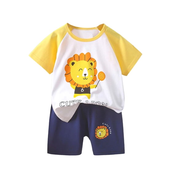 Floleo Kids Summer Cotton Short Sleeve Tee and Shorts Set Cute Graphic Raglan Crew Neck Casual 2 Piece Outfit for School Play Daily Wear