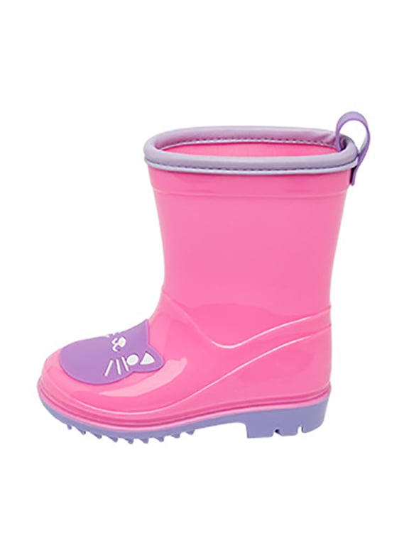 Kids Waterproof Rain Boots for Boys Girls Cute Cartoon Cat Lightweight Rain Boots Non-Slip Soft Sole Toddler Rain Boots Easy Kindergarten Kids Rain Shoes(Purple,7.5-8 Years)