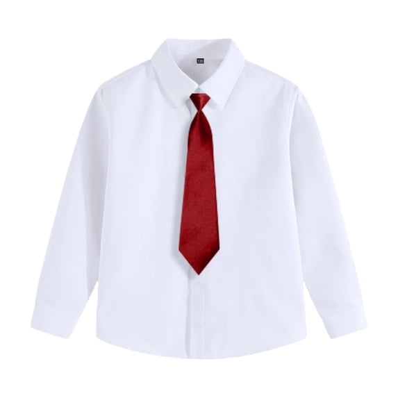 Floleo Kids White Long Sleeve Button-Down Shirt with Tie Boys Girls Formal Collared Top Breathable Uniform for School Events Special Occasions(Red,5 Years)