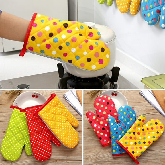 Floleo Kitchen Oven Mitts, Heat Resistant Cotton Oven GlovesFor Cooking Baking, Kitchen Gloves For Farmhouse Restaurant, Polka Dot Red