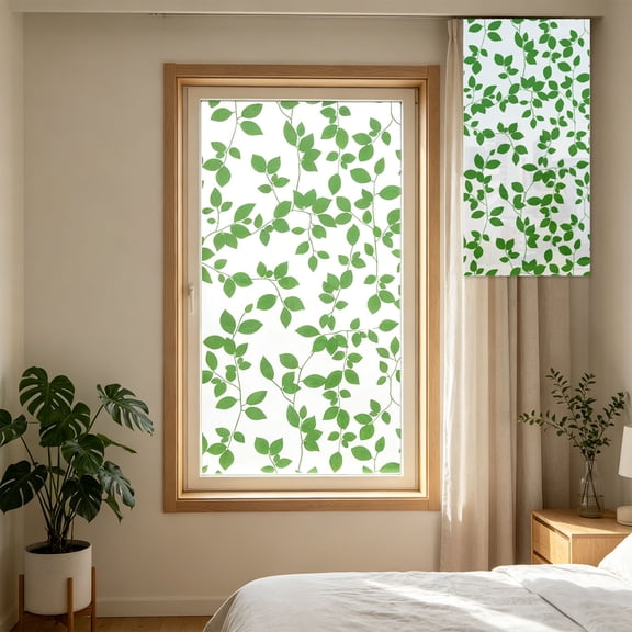 Floleo Leaf Stained Glass Window Film, Static Cling Privacy Window Cover with Rainbow Light Effect, Removable Sun Blocking Heat Control for Bathroom, Home & Office, 30x100cm
