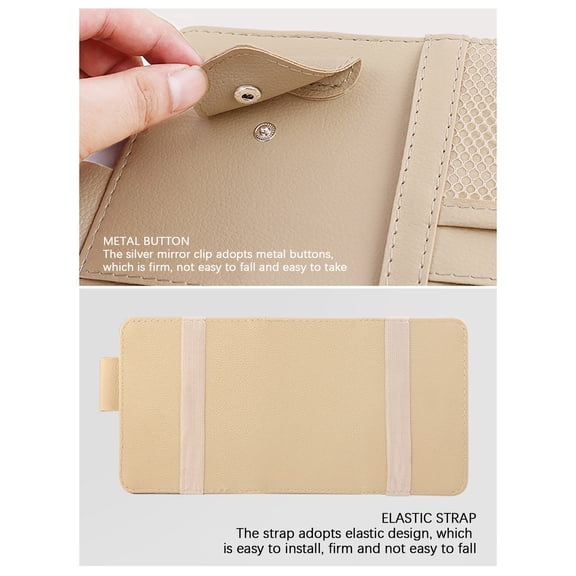 Floleo Leather Car Visor Organizer with Card Slots, Multi-Function Storage Bag for Sunglasses, Documents, Pens, and Accessories, Universal Sun Visor Holder