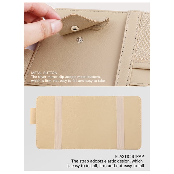 Floleo Leather Car Visor Organizer with Card Slots, Multi-Function Storage Bag for Sunglasses, Documents, Pens, and Accessories, Universal Sun Visor Holder