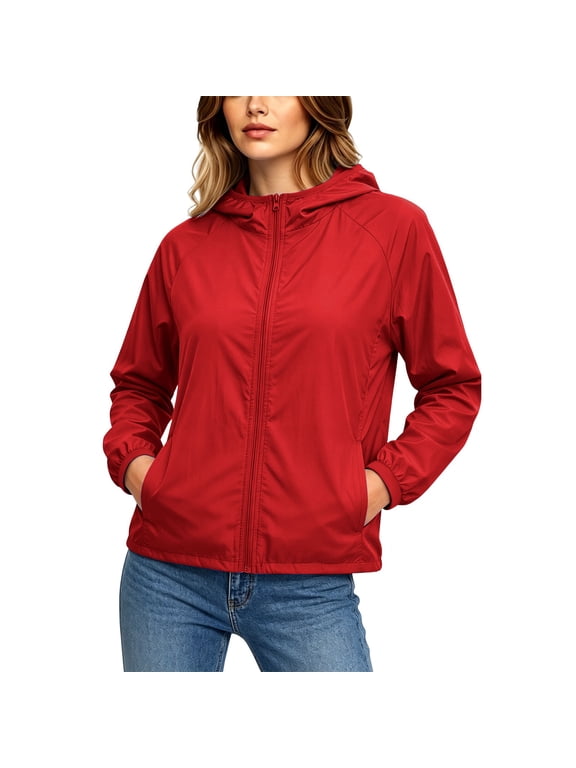 Lightweight Hooded Zip Up Jacket for Women with Pockets and Elastic Cuffs for Summer Sun Protection Outdoor Travel Commute Daily Wear