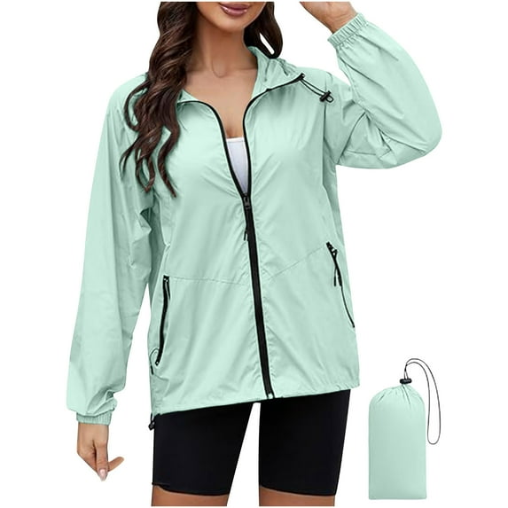 Floleo Lightweight Rain Jacket Women Hooded Raincoat Outdoor Active Windbreaker with Pocket Travel Hiking Breathable Warm