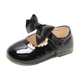thumbnail image 1 of Floleo Little Girls Satin Bow Scalloped Cut Mary Jane Flats, Adjustable Hook-Loop Ankle Strap Footwear, Five Solid Tone Non-Slip PVC Sole Kids Daily & Party Dress Shoes(Black,4-4.5Years), 1 of 5