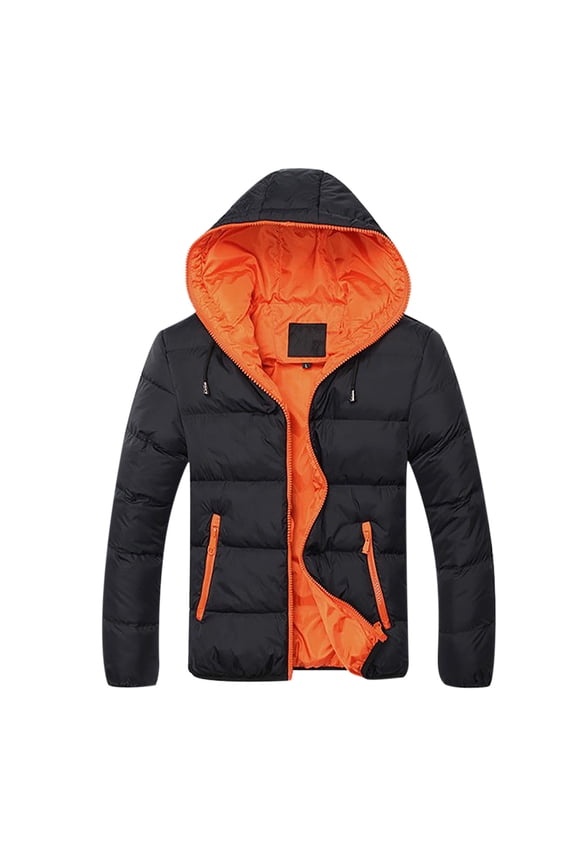 Men Coat Clearance Summer Fall Men's Fashion Casual Autumn And Winter Color Contrast Thick Hooded Cotton Jacket