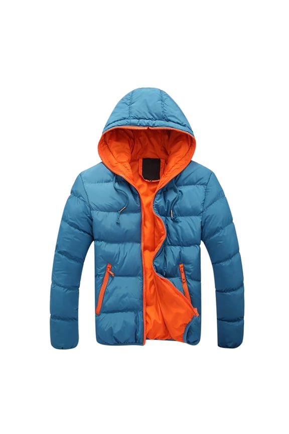 Men Coat Clearance Summer Fall Men's Fashion Casual Autumn And Winter Color Contrast Thick Hooded Cotton Jacket
