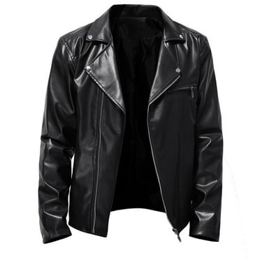 Floleo Men Coat Clearance Summer Fall Men's Leather Plus Fleece Jacket, Motorcycle Jacket, Warm Leather Jacket