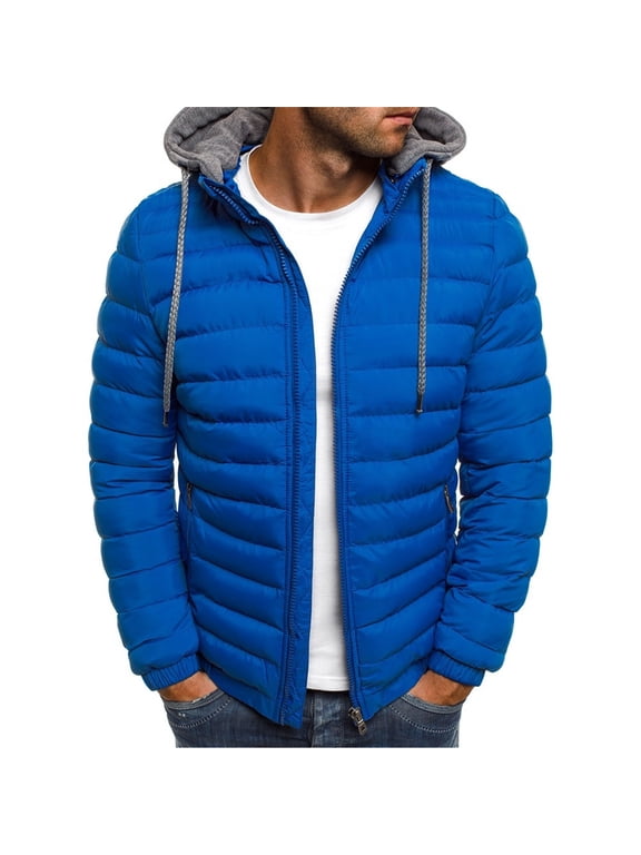 Men Coat Clearance Summer Fall Men's Solid Color Hooded Jacket Cotton Padded Jacket Fashion Cotton Padded Jacket Men's Warm Cotton Padded Jacket