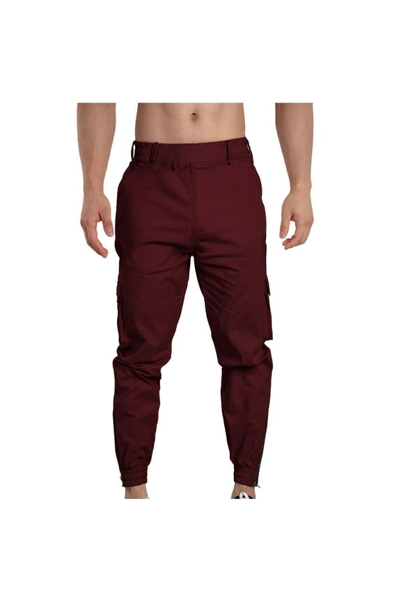 Men's Cargo Pants Regular Fit Joggers Mens Work Pant Pockets Elastic Waist Drawstring Zipper Leg, Size XS-XL