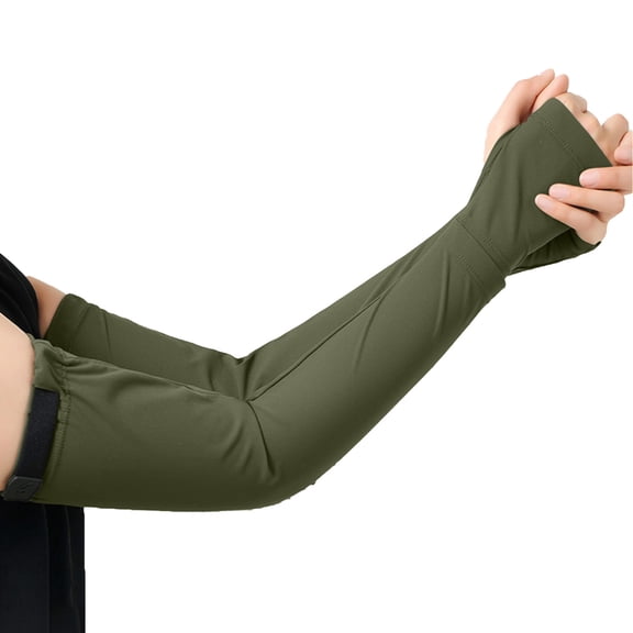 Floleo Men's UV Protection Arm Sleeves with Adjustable Cuff Half Palm Coverage Cooling Ice Silk High Stretch Sports Arm Covers for Outdoor Hiking Daily Casual Wear (Green,Free Size)