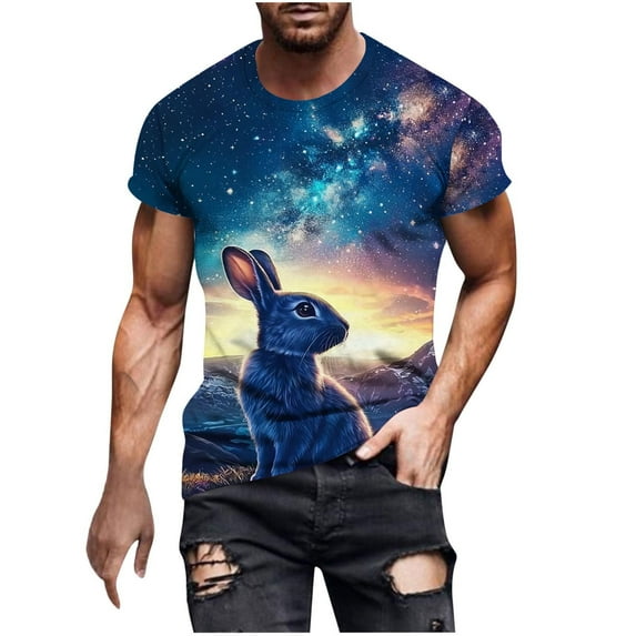 Floleo Mens Casual Easter Bunny T-Shirt Funny 3D Pattern Printed Graphic Tees for Men Summer Short Sleeve Round Neck Basic T Shirts