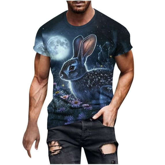 Floleo Mens Casual Easter Bunny T-Shirt Funny 3D Pattern Printed Graphic Tees for Men Summer Short Sleeve Round Neck Basic T Shirts