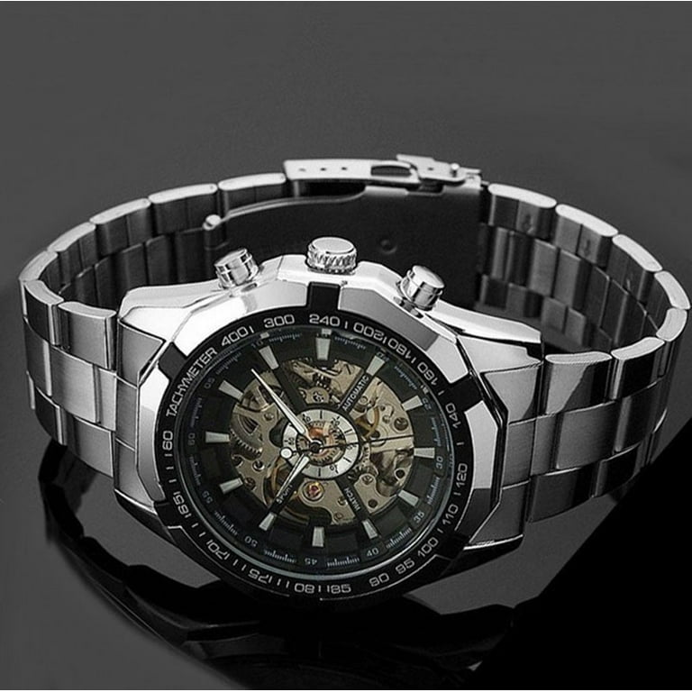 kayannuo Mens Watches Skeleton Automatic Watches For Men Silver