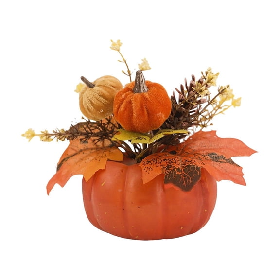 Floleo Mini Artificial Pumpkin Floral Arrangement, Fall Thanksgiving Tabletop Decor, 6.5 Inch Harvest Centerpiece for Home Shelf Window